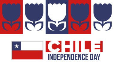 Şili Bağımsızlık Günü. Mutlu bayramlar Patrias. Özgürlük günü. Yıllığı 18 Eylül 'de kutlayın. Şili bayrağı. Vatansever Şili tasarımı. Poster, kart, afiş, şablon, geçmiş. Vektör