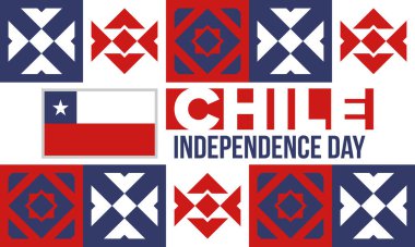 Şili Bağımsızlık Günü. Mutlu bayramlar Patrias. Özgürlük günü. Yıllığı 18 Eylül 'de kutlayın. Şili bayrağı. Vatansever Şili tasarımı. Poster, kart, afiş, şablon, geçmiş. Vektör