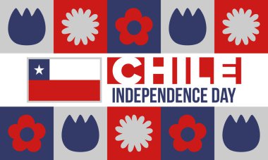 Şili Bağımsızlık Günü. Mutlu bayramlar Patrias. Özgürlük günü. Yıllığı 18 Eylül 'de kutlayın. Şili bayrağı. Vatansever Şili tasarımı. Poster, kart, afiş, şablon, geçmiş. Vektör