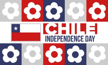 Şili Bağımsızlık Günü. Mutlu bayramlar Patrias. Özgürlük günü. Yıllığı 18 Eylül 'de kutlayın. Şili bayrağı. Vatansever Şili tasarımı. Poster, kart, afiş, şablon, geçmiş. Vektör
