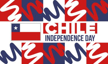 Şili Bağımsızlık Günü. Mutlu bayramlar Patrias. Özgürlük günü. Yıllığı 18 Eylül 'de kutlayın. Şili bayrağı. Vatansever Şili tasarımı. Poster, kart, afiş, şablon, geçmiş. Vektör