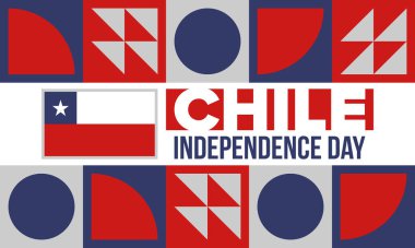 Şili Bağımsızlık Günü. Mutlu bayramlar Patrias. Özgürlük günü. Yıllığı 18 Eylül 'de kutlayın. Şili bayrağı. Vatansever Şili tasarımı. Poster, kart, afiş, şablon, geçmiş. Vektör