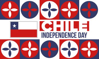 Şili Bağımsızlık Günü. Mutlu bayramlar Patrias. Özgürlük günü. Yıllığı 18 Eylül 'de kutlayın. Şili bayrağı. Vatansever Şili tasarımı. Poster, kart, afiş, şablon, geçmiş. Vektör