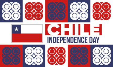 Şili Bağımsızlık Günü. Mutlu bayramlar Patrias. Özgürlük günü. Yıllığı 18 Eylül 'de kutlayın. Şili bayrağı. Vatansever Şili tasarımı. Poster, kart, afiş, şablon, geçmiş. Vektör