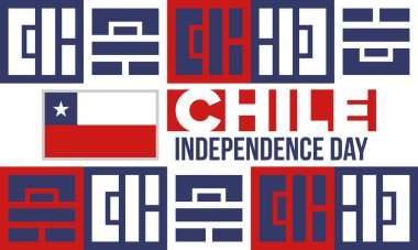 Şili Bağımsızlık Günü. Mutlu bayramlar Patrias. Özgürlük günü. Yıllığı 18 Eylül 'de kutlayın. Şili bayrağı. Vatansever Şili tasarımı. Poster, kart, afiş, şablon, geçmiş. Vektör