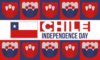 Şili Bağımsızlık Günü. Mutlu bayramlar Patrias. Özgürlük günü. Yıllığı 18 Eylül 'de kutlayın. Şili bayrağı. Vatansever Şili tasarımı. Poster, kart, afiş, şablon, geçmiş. Vektör