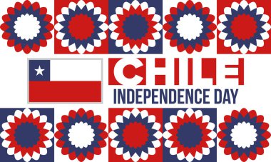 Şili Bağımsızlık Günü. Mutlu bayramlar Patrias. Özgürlük günü. Yıllığı 18 Eylül 'de kutlayın. Şili bayrağı. Vatansever Şili tasarımı. Poster, kart, afiş, şablon, geçmiş. Vektör