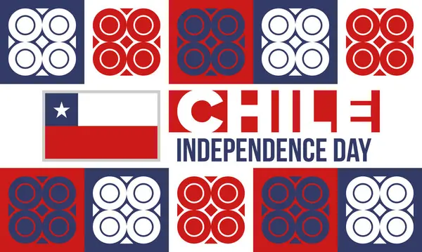 Şili Bağımsızlık Günü. Mutlu bayramlar Patrias. Özgürlük günü. Yıllığı 18 Eylül 'de kutlayın. Şili bayrağı. Vatansever Şili tasarımı. Poster, kart, afiş, şablon, geçmiş. Vektör