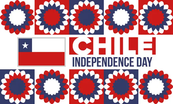 Şili Bağımsızlık Günü. Mutlu bayramlar Patrias. Özgürlük günü. Yıllığı 18 Eylül 'de kutlayın. Şili bayrağı. Vatansever Şili tasarımı. Poster, kart, afiş, şablon, geçmiş. Vektör