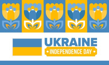 Ukraine Independence Day. National happy holiday, celebrated annual in August 24. Ukrainian flag. Blue and yellow. Patriotic elements. Poster, card, banner and background. Vector illustration