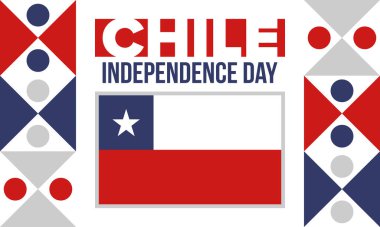 Şili Bağımsızlık Günü. Mutlu bayramlar Patrias. Özgürlük günü. Yıllığı 18 Eylül 'de kutlayın. Şili bayrağı. Vatansever Şili tasarımı. Poster, kart, afiş, şablon, geçmiş. Vektör