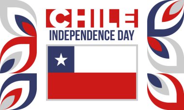 Şili Bağımsızlık Günü. Mutlu bayramlar Patrias. Özgürlük günü. Yıllığı 18 Eylül 'de kutlayın. Şili bayrağı. Vatansever Şili tasarımı. Poster, kart, afiş, şablon, geçmiş. Vektör