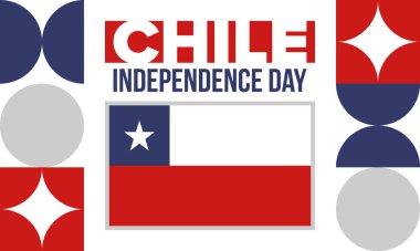 Şili Bağımsızlık Günü. Mutlu bayramlar Patrias. Özgürlük günü. Yıllığı 18 Eylül 'de kutlayın. Şili bayrağı. Vatansever Şili tasarımı. Poster, kart, afiş, şablon, geçmiş. Vektör