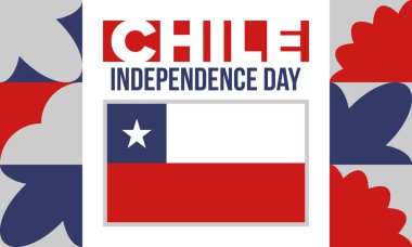 Şili Bağımsızlık Günü. Mutlu bayramlar Patrias. Özgürlük günü. Yıllığı 18 Eylül 'de kutlayın. Şili bayrağı. Vatansever Şili tasarımı. Poster, kart, afiş, şablon, geçmiş. Vektör