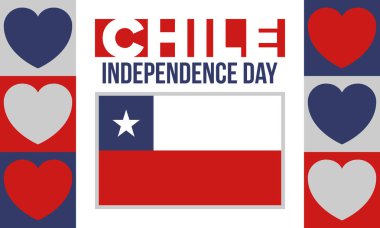 Şili Bağımsızlık Günü. Mutlu bayramlar Patrias. Özgürlük günü. Yıllığı 18 Eylül 'de kutlayın. Şili bayrağı. Vatansever Şili tasarımı. Poster, kart, afiş, şablon, geçmiş. Vektör