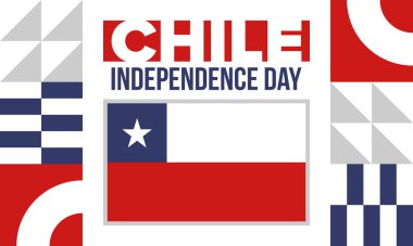 Şili Bağımsızlık Günü. Mutlu bayramlar Patrias. Özgürlük günü. Yıllığı 18 Eylül 'de kutlayın. Şili bayrağı. Vatansever Şili tasarımı. Poster, kart, afiş, şablon, geçmiş. Vektör