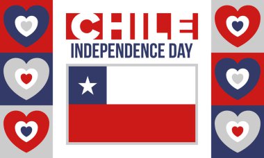 Şili Bağımsızlık Günü. Mutlu bayramlar Patrias. Özgürlük günü. Yıllığı 18 Eylül 'de kutlayın. Şili bayrağı. Vatansever Şili tasarımı. Poster, kart, afiş, şablon, geçmiş. Vektör