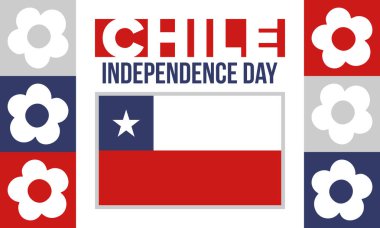 Şili Bağımsızlık Günü. Mutlu bayramlar Patrias. Özgürlük günü. Yıllığı 18 Eylül 'de kutlayın. Şili bayrağı. Vatansever Şili tasarımı. Poster, kart, afiş, şablon, geçmiş. Vektör