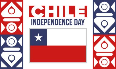 Şili Bağımsızlık Günü. Mutlu bayramlar Patrias. Özgürlük günü. Yıllığı 18 Eylül 'de kutlayın. Şili bayrağı. Vatansever Şili tasarımı. Poster, kart, afiş, şablon, geçmiş. Vektör
