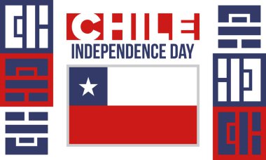 Şili Bağımsızlık Günü. Mutlu bayramlar Patrias. Özgürlük günü. Yıllığı 18 Eylül 'de kutlayın. Şili bayrağı. Vatansever Şili tasarımı. Poster, kart, afiş, şablon, geçmiş. Vektör