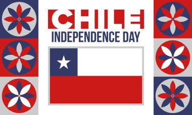 Şili Bağımsızlık Günü. Mutlu bayramlar Patrias. Özgürlük günü. Yıllığı 18 Eylül 'de kutlayın. Şili bayrağı. Vatansever Şili tasarımı. Poster, kart, afiş, şablon, geçmiş. Vektör