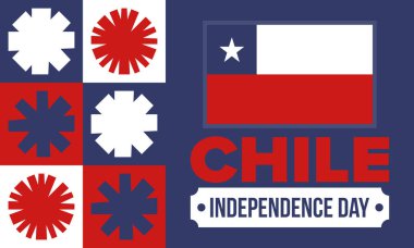 Şili Bağımsızlık Günü. Mutlu bayramlar Patrias. Özgürlük günü. Yıllığı 18 Eylül 'de kutlayın. Şili bayrağı. Vatansever Şili tasarımı. Poster, kart, afiş, şablon, geçmiş. Vektör