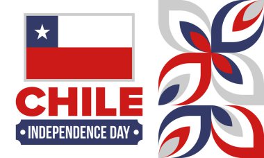 Şili Bağımsızlık Günü. Mutlu bayramlar Patrias. Özgürlük günü. Yıllığı 18 Eylül 'de kutlayın. Şili bayrağı. Vatansever Şili tasarımı. Poster, kart, afiş, şablon, geçmiş. Vektör