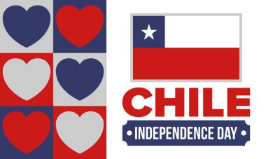 Şili Bağımsızlık Günü. Mutlu bayramlar Patrias. Özgürlük günü. Yıllığı 18 Eylül 'de kutlayın. Şili bayrağı. Vatansever Şili tasarımı. Poster, kart, afiş, şablon, geçmiş. Vektör