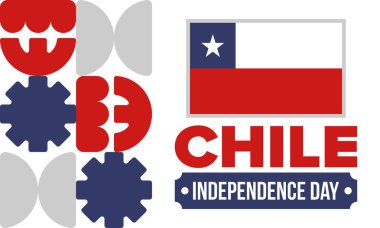 Şili Bağımsızlık Günü. Mutlu bayramlar Patrias. Özgürlük günü. Yıllığı 18 Eylül 'de kutlayın. Şili bayrağı. Vatansever Şili tasarımı. Poster, kart, afiş, şablon, geçmiş. Vektör