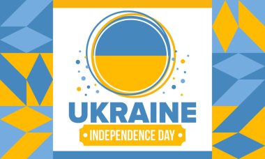 Ukraine Independence Day. National happy holiday, celebrated annual in August 24. Ukrainian flag. Blue and yellow. Patriotic elements. Poster, card, banner and background. Vector illustration