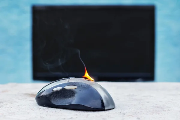 Computer Mouse Flames Careless Handling Equipment Fire — Zdjęcie stockowe