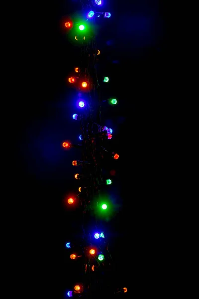 Christmas New Year Garland Bright Multi Colored Lights Black Isolated — Foto Stock