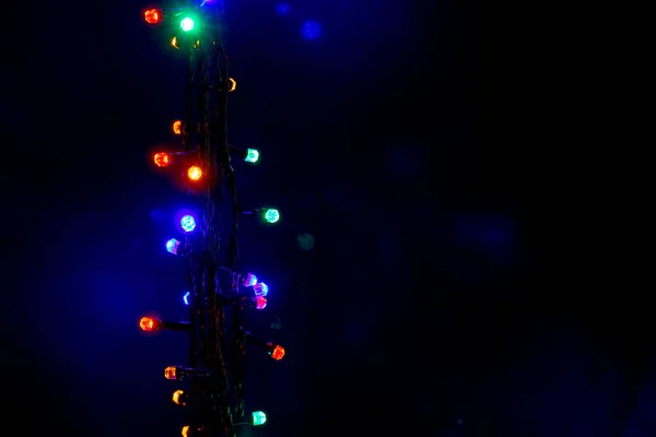 Christmas New Year Garland Bright Multi Colored Lights Black Isolated — Fotografia de Stock