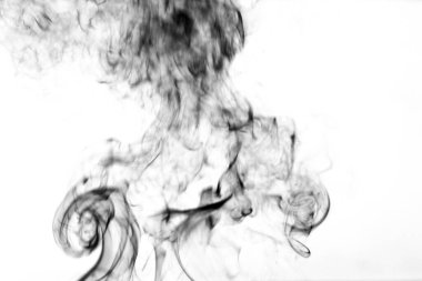 Thick black smoke on a white isolated background