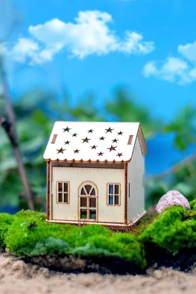 A house in nature in an ecologically clean area. Toy wooden house