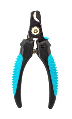 Kedilerin ve diğer hayvanların tırnaklarını kesme makası beyaz izole bir arka planda.