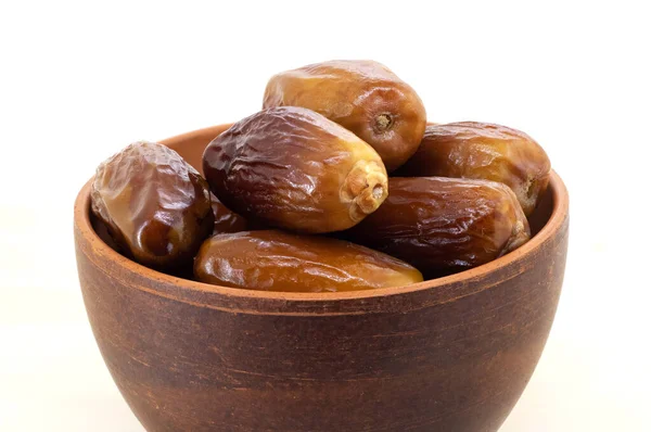 Ripe Dates Brown Cup White Isolated Background — Stock Photo, Image