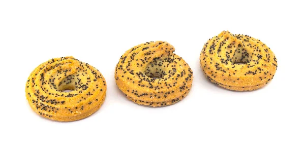 白色孤立背景下的圆形罂粟种子饼干 — 图库照片