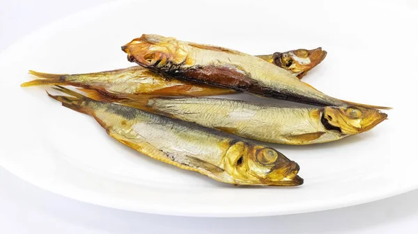 Delizioso Pesce Affumicato Piatto Bianco — Foto Stock