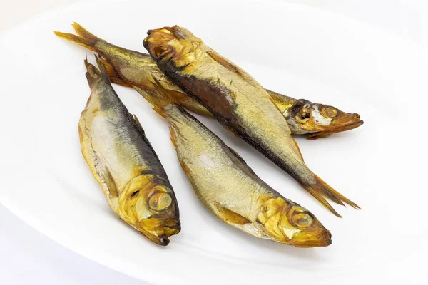 Delizioso Pesce Affumicato Piatto Bianco — Foto Stock