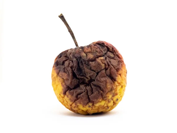 Gele Rotte Appel Met Rimpels Een Witte Geïsoleerde Achtergrond — Stockfoto