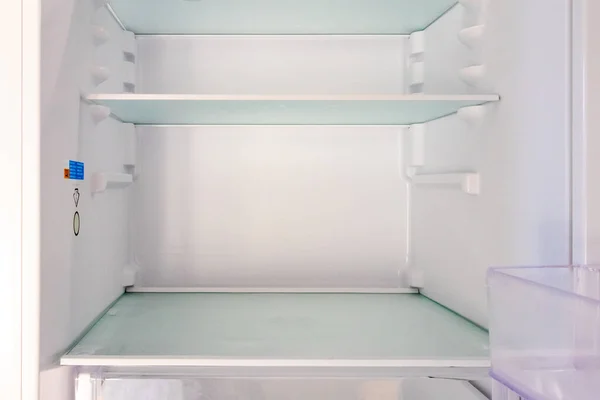 Refrigerator Empty Shelves Concept Lack Food Hunger Poverty — Stock Photo, Image