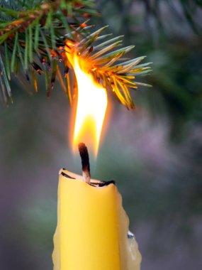 Noel ağacının bir dalı, güvenlik kurallarına uymadığı için yanan bir mumla alev aldı.