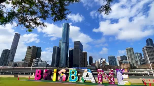 Brisbane Oct 2023 Assinatura Cidade Brisbane Com Horizonte Distrito Empresarial — Vídeo de Stock
