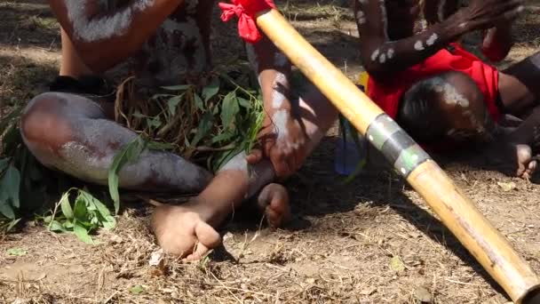 Laura Qld Juli 2023 Aboriginal Australiërs Spelen Lokale Muziek Didgeridoo — Stockvideo