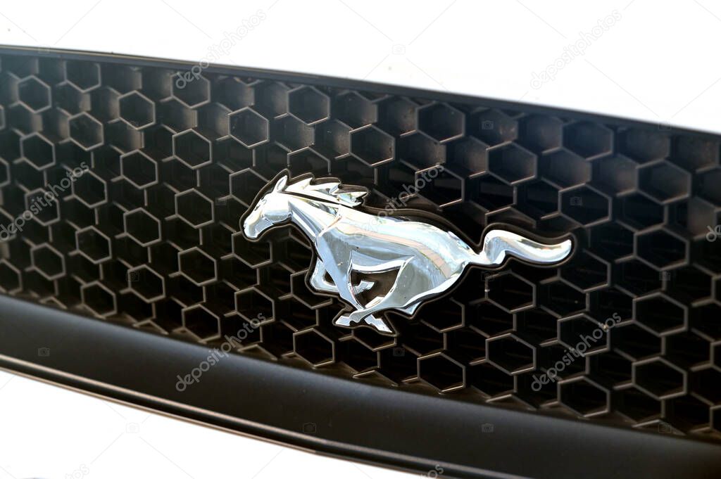 PORT MACQUARIE, NSW - AUG  25 2025:The Running Horse, The Ford Mustang Car Logo. Ford Motor Company chose a mustang horse, an animal that embodies the wild, free spirit of the untamed West.