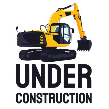 Altında yazılar olan bir kazı makinesinin çizimi. Yapı teması üzerine resim