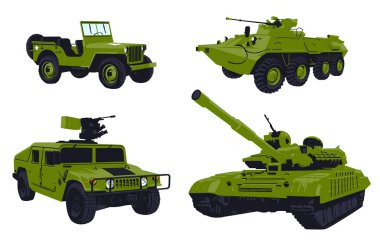 Jeeps, tank and infantry fighting vehicle. Military Equipment Set