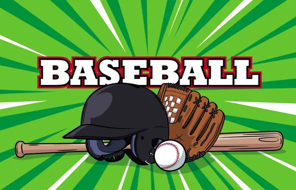 Hintergrund Form Von Helm Handschuh Schläger Und Baseball Baseball Schriftzug — Stockvektor