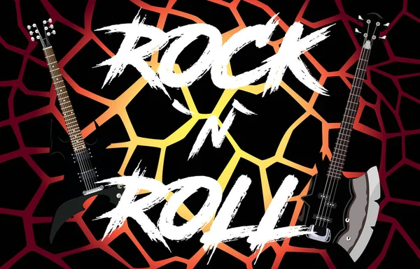 Fond Guitare Lettrage Rock Roll Sur Fond Lave — Image vectorielle